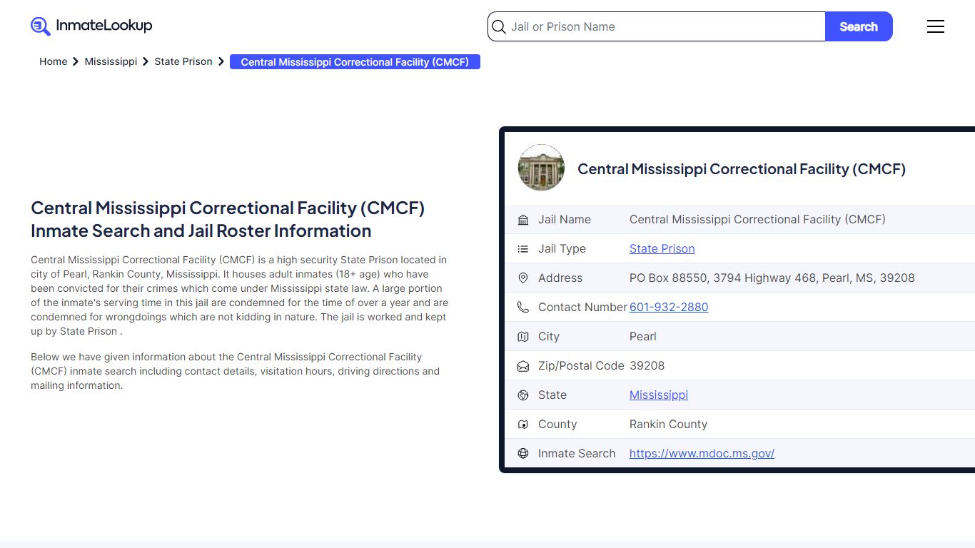 Central Mississippi Correctional Facility (CMCF) Inmate Search, Jail ...