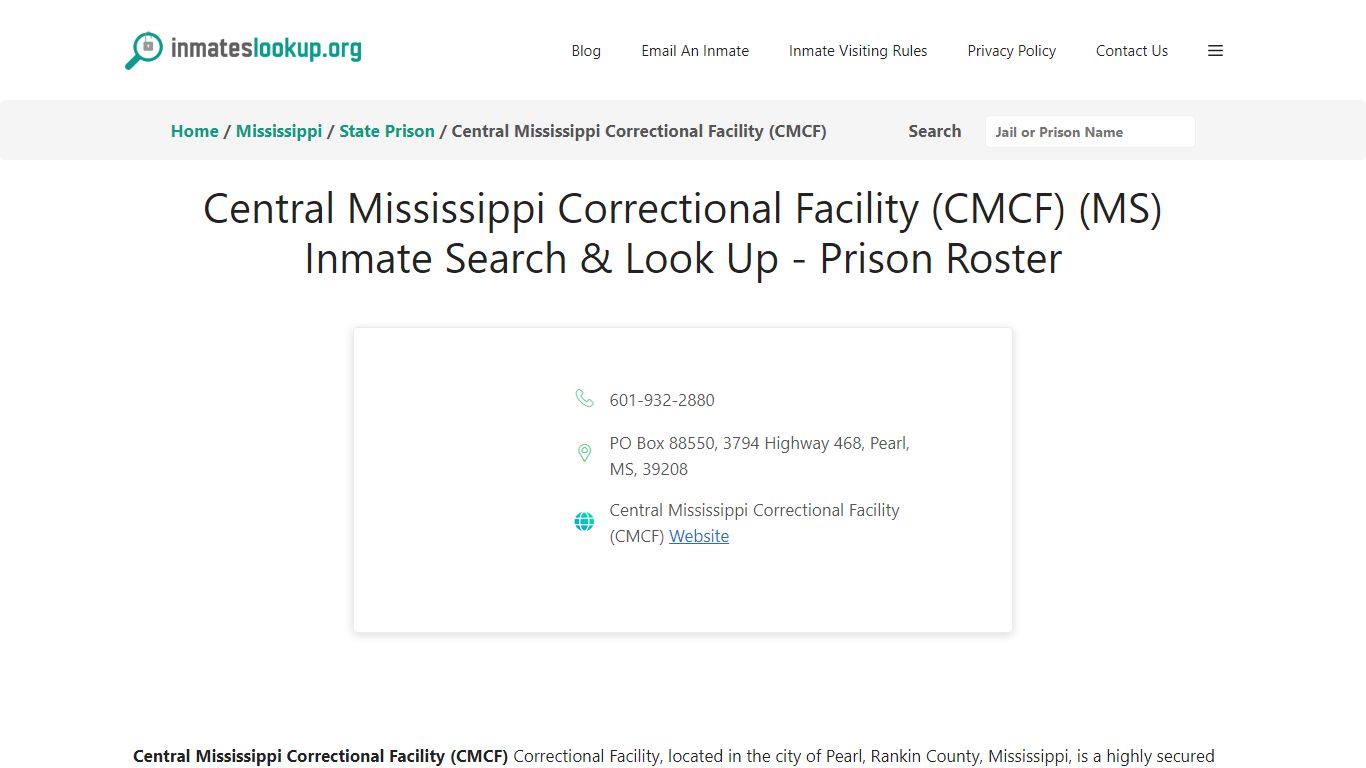 Central Mississippi Correctional Facility (CMCF) (MS) Inmate Search ...
